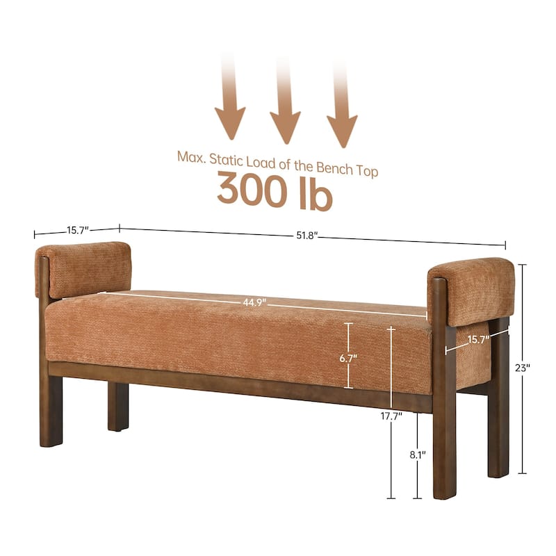 Arm Fabric bench with Solid Wood ,51.8-inch Upholstered Bench for Living Room ,Bedrooms