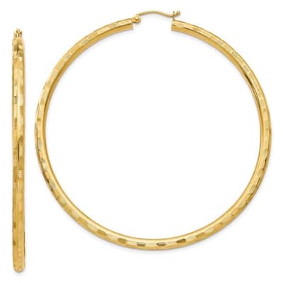Curata 14k Yellow Gold TexturedCheckerboard 65x3mm Hoop Earrings