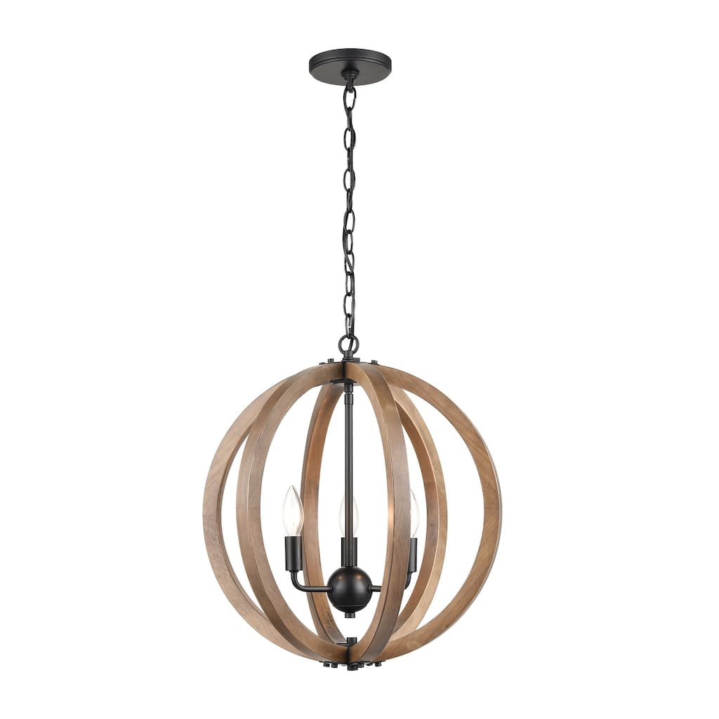 Elk Home Barrow Matte Black Wood 3 Light Chandelier