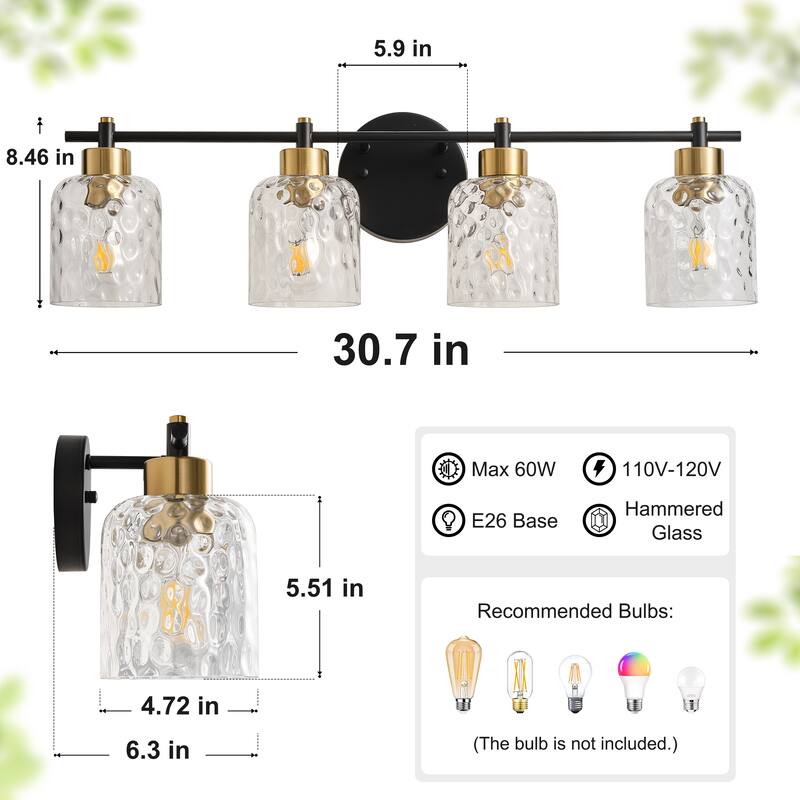 Starsky 2/3/4 Light Modern Dimmable Hammered Glass Bathroom Vanity Light