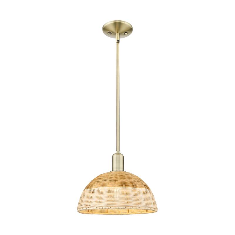 Innovations Lighting Downtown Urban - Natural Ballston Dome - 1 Light Stem Hung Mini Pendant with Basketweave Shade