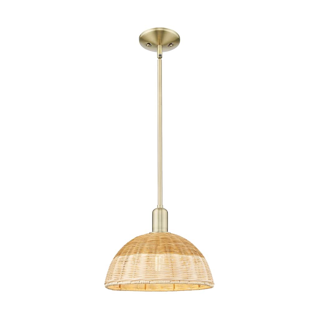 Innovations Lighting Downtown Urban - Natural Ballston Dome - 1 Light Stem Hung Mini Pendant with Basketweave Shade
