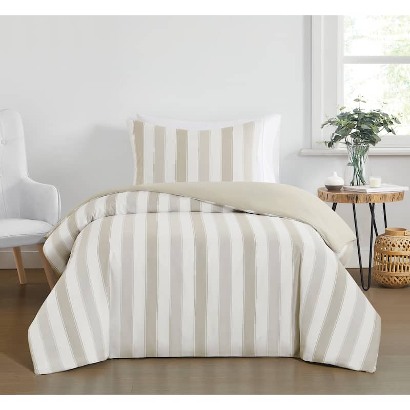 Truly Soft Aiden Stripe Duvet Cover Set - Beige - Twin