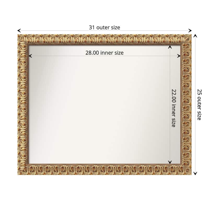 Non-Beveled Wood Bathroom Wall Mirror - Florentine Gold Frame - 31 x 25 in - Florentine Gold