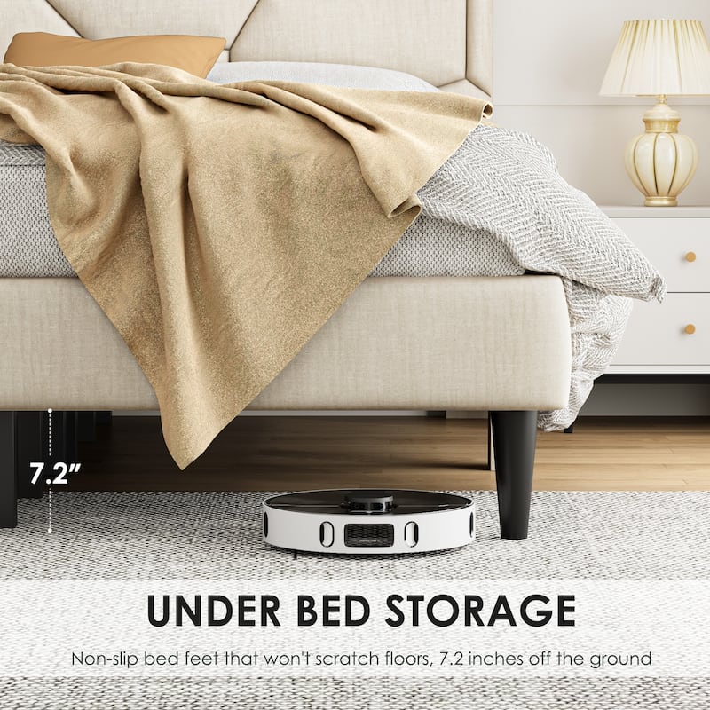 Queen Size Metal Platform Bed Frame with Storage Headboard, No-Noise Design, Strong Slats Support