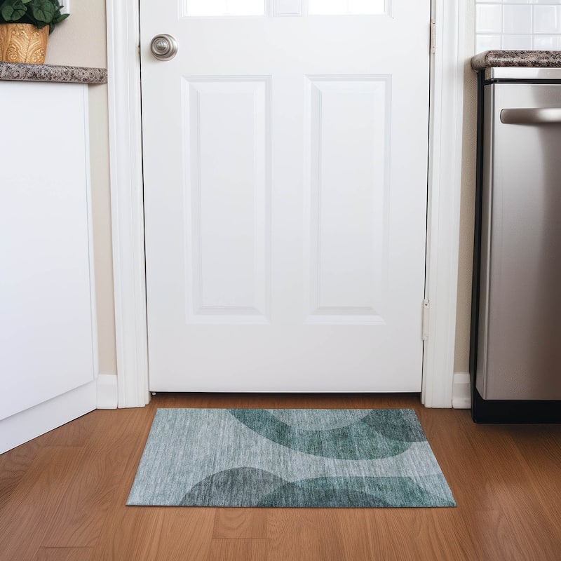 Machine Washable Indoor/ Outdoor Chantille Modern Deco Rug - Green - 1'8" x 2'6"