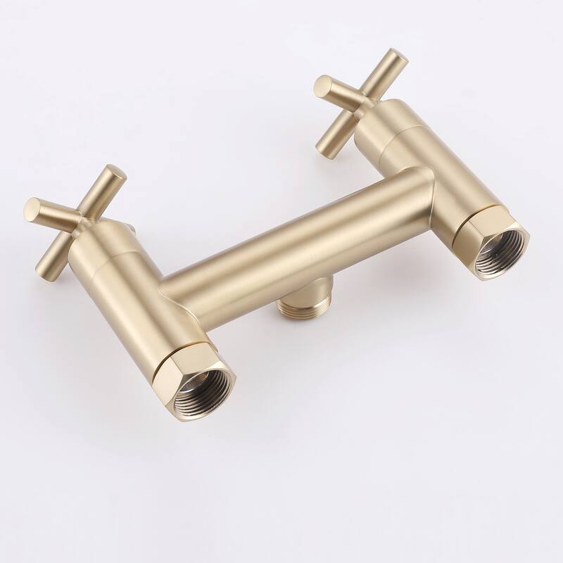 48"H Solid Brass Outdoor 10 Inch Round Rain Shower Set with Dual Cross Handle