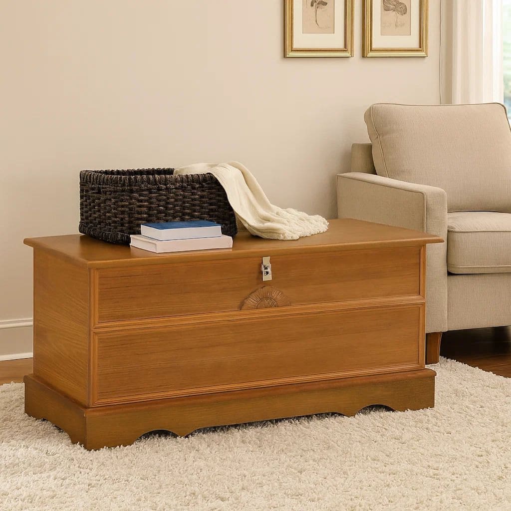 Chest with Molded Details and Lift Top Hidden Storage, Brown