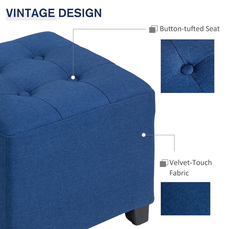HOMCOM Tufted Ottoman Linen-Touch Fabric Upholstered Footrest Stool with Anti-Slip Pads
