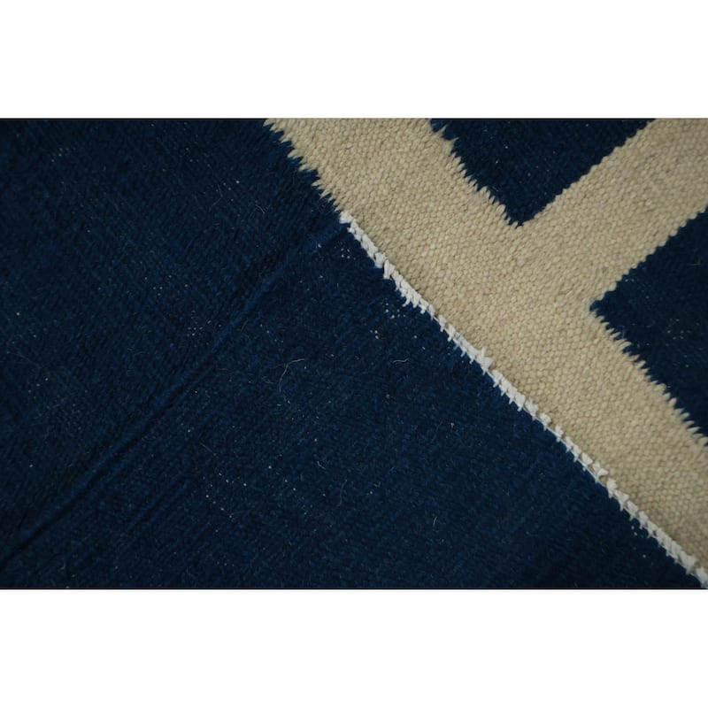 Hand Woven Oriental 100% Wool Carpet Southwestern Modern Navy Blue & Blues Kilim Area Rug - 12' 0'' X 8' 8''