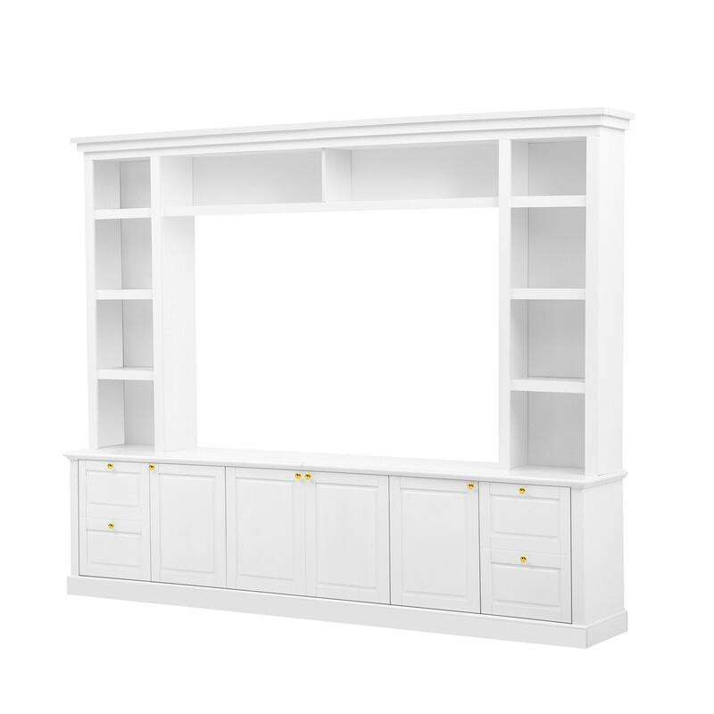 Mid-Century Modern Wall Unit Entertainment Center With Bookshelf For Tvs Up To 70", 94.8" TV Stand With Adjustable Shelf