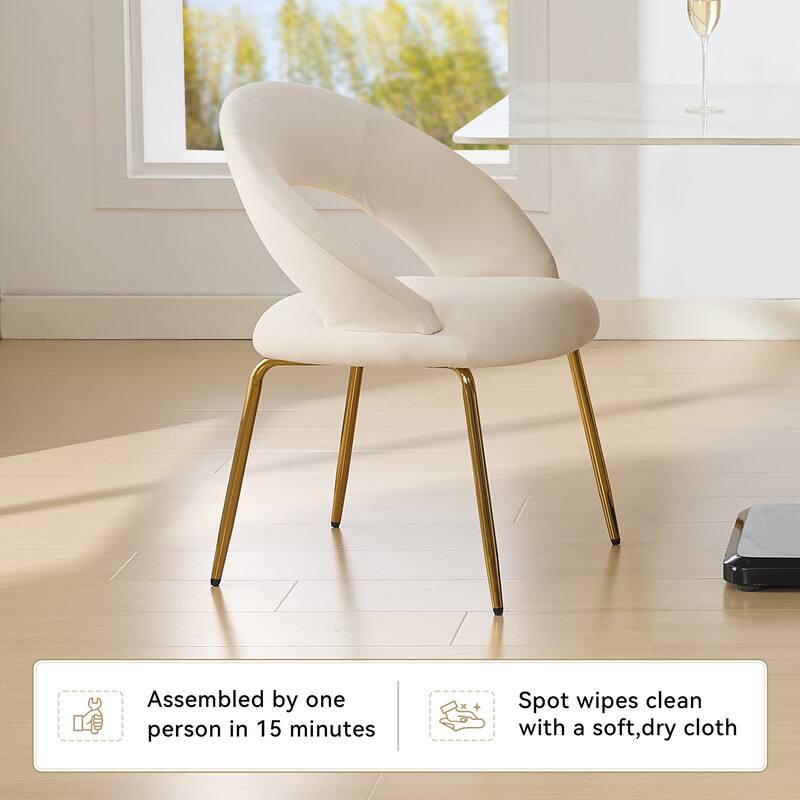 Set of 1 Dining Chairs With Curved Backrest and Golden Metal Legs