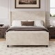 preview thumbnail 17 of 17, King Size Corduroy Upholstered Bed Frame with Vertical Stripe Wingback - Taupe Finish. King - Cream