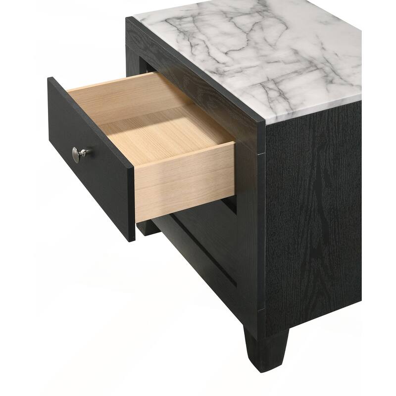 Contemporary Modern Nightstand with Faux Marble Top and Two Drawers for Elegant Bedroom Decor
