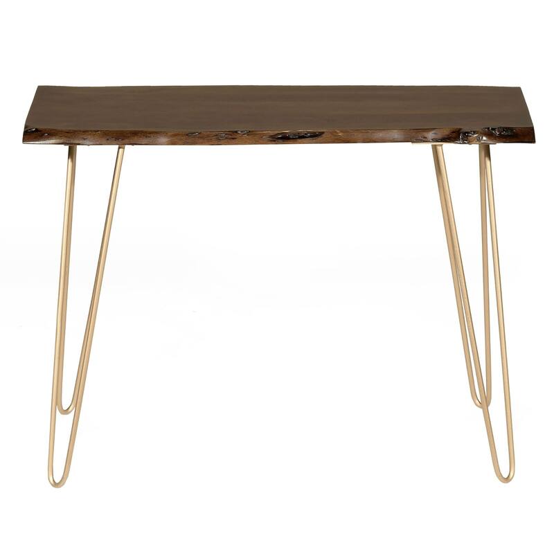 Wooden Top Console Table - 40" - Brown and Gold