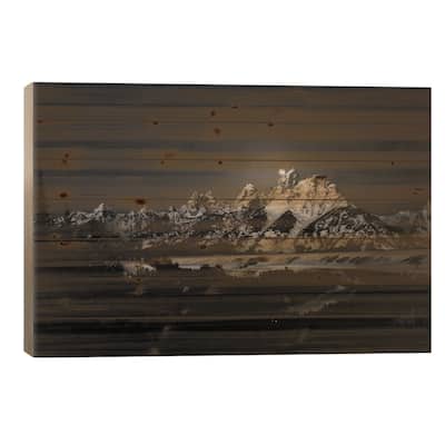 Full Moon Sets In The Teton Mountain Range Print On Wood by Raymond Salani III - Multi-Color