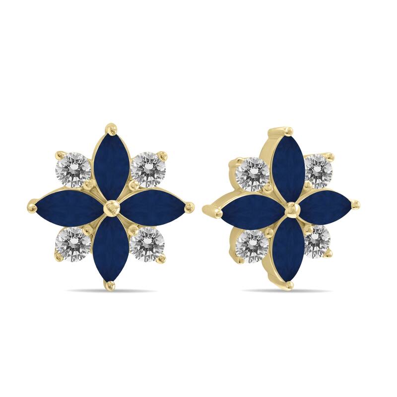 Marquee 1 Carat TW Sapphire and Diamond Flower Earrings in 10K Yellow Gold