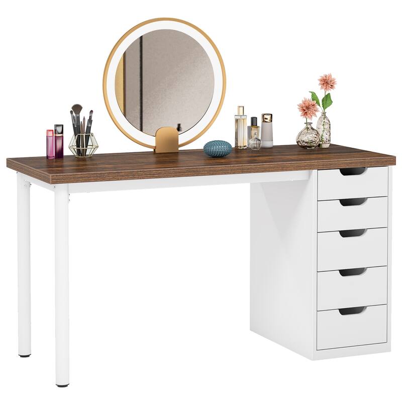 Vanity Desk with 5 Drawers, Modern Makeup Desk with Mulitple Storage, Gifts for Christmas