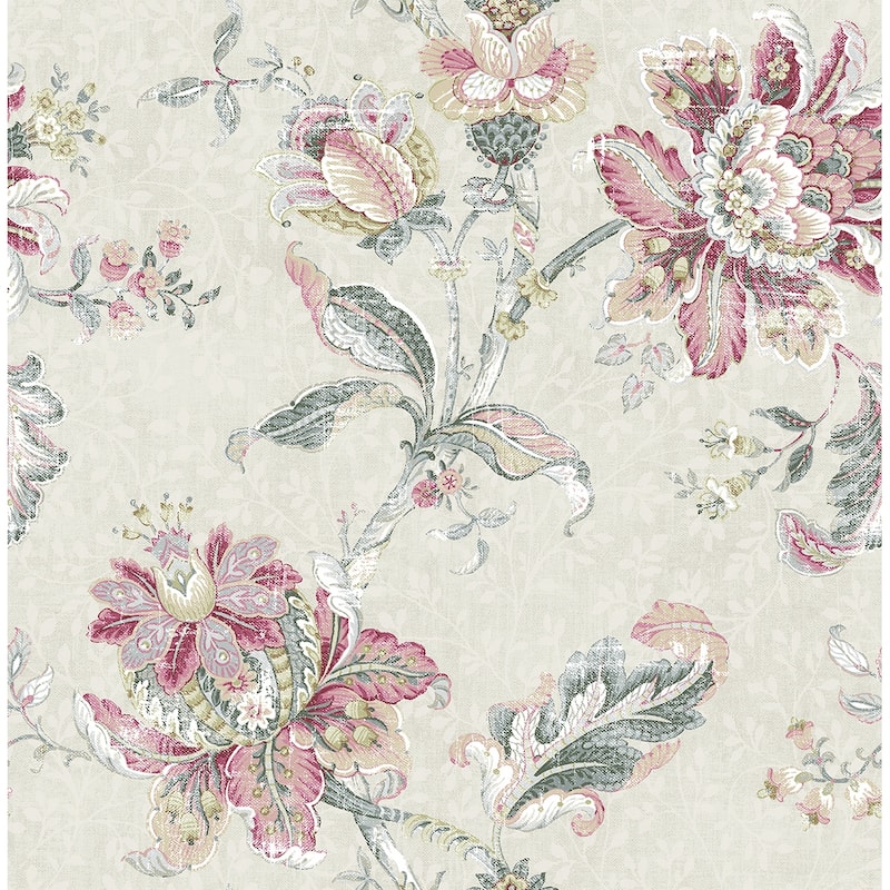 Seabrook Designs Britannia Antique Jacobean Unpasted Wallpaper - 20.5 in. W x 33 ft. L - Ivory & Magenta