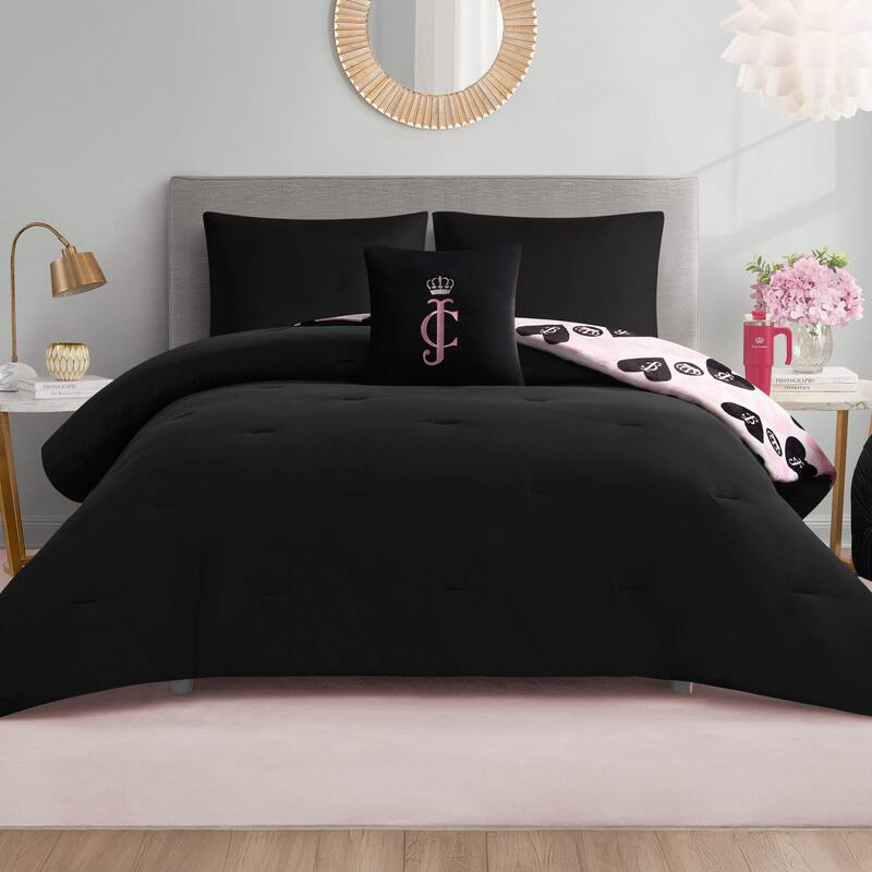 Juicy Couture Plush Queen Heart Logo Reversible Comforter Sets