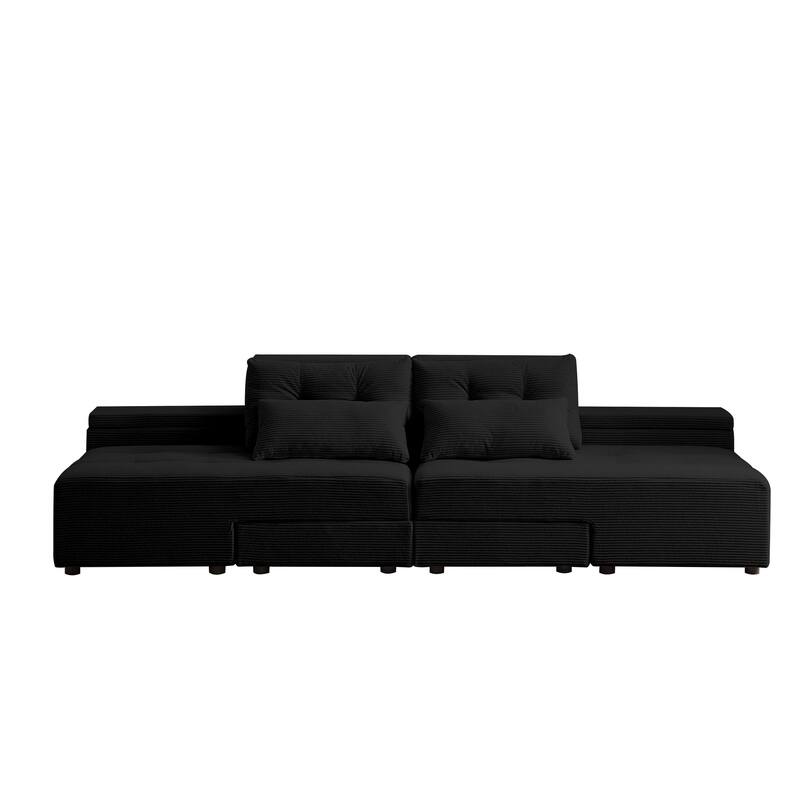 94'' Corduroy 3-in-1 Convertible Sleeper Sectional Sofa with 4 Storage Compartments and 4 Pillows