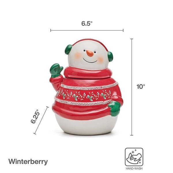Pfaltzgraff Winterberry Snowman in Red Sweater Cookie Jar, 10 Inch