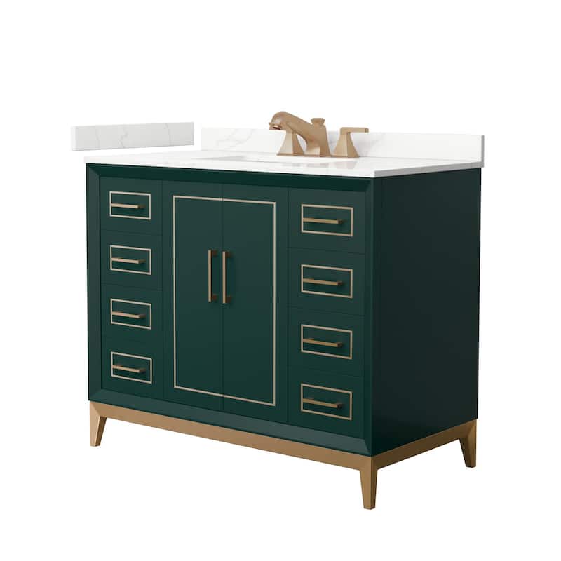 Wyndham Collection WCH515142S-QTZ-US3MXX Marlena 42" Free Standing - Green / Giotto Quartz Top / Satin Bronze Hardware