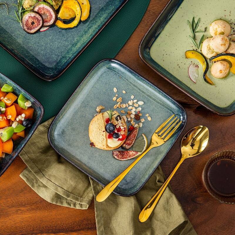 vancasso Stern Reactive Glaze Stoneware Dinnerware Set, Service for 4 - 16pc Dinner Set - Forest Green