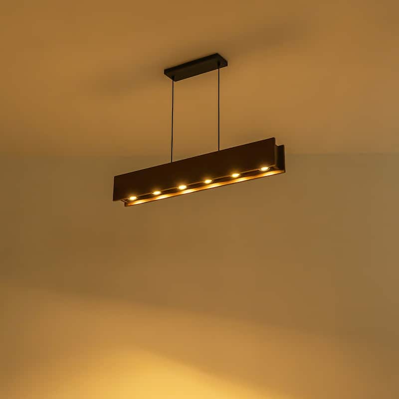 6-Light Farmhouse Black Linear Wood Pendant Light Kitchen Island Lighting - 39.37 in. W x 4.65 in. D x 5.91 in. H