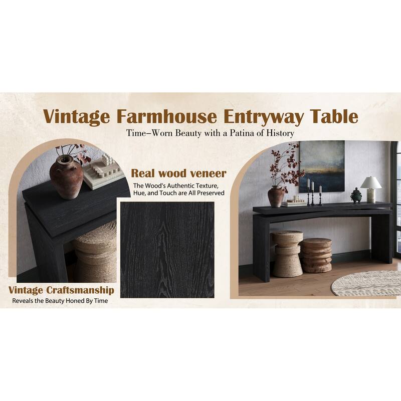 Roomfitters 65" Farmhouse Console Table, Long Solid Wood Veneer Entryway Sofa Table