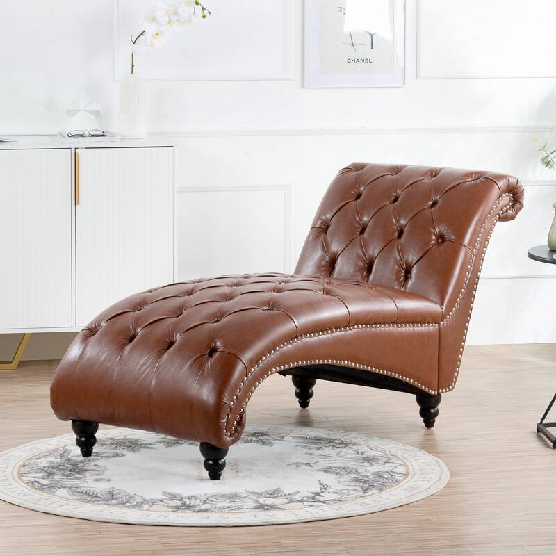 27.17" Buttons Tufted Chaise Lounge Chair with Nailheads