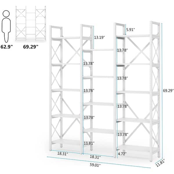dimension image slide 4 of 8, Large Triple Wide 5-Shelf Etagere Bookcase