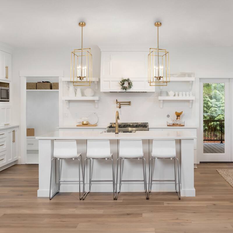 Modern 4-Light Gold Chandelier Lantern Island Pendant for Dining Room