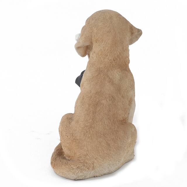 Light Brown Resin Labrador Puppy with Solar Light Garden Statue