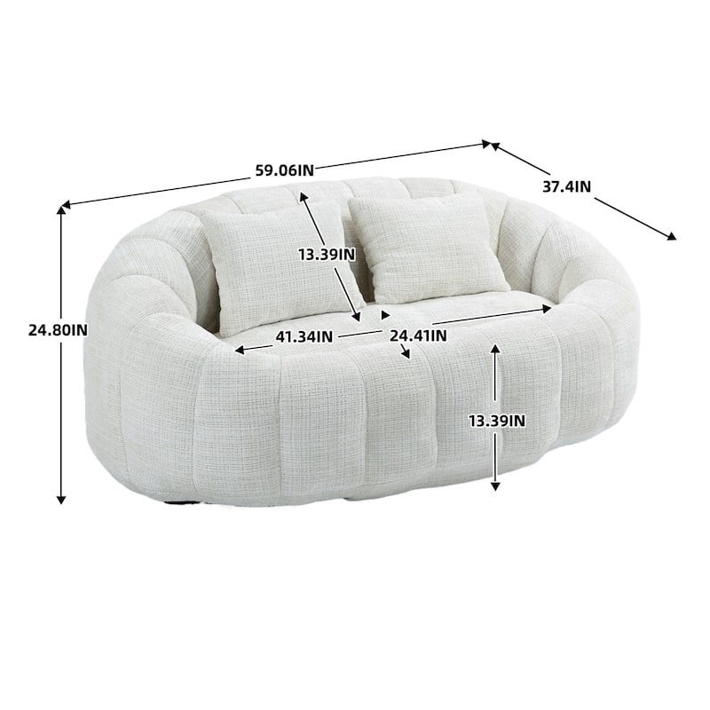 Modern Chenille 2-Seater Bean Bag Chair with 2 Pillows