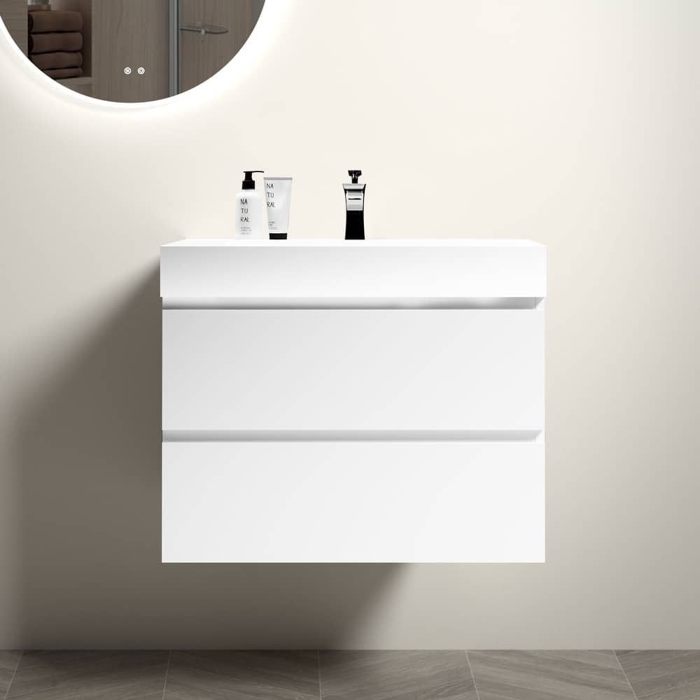 GDFStudio - Naomi Modern Floating Bathroom Vanity with Soft-Close Drawers and Pre-Assembled One-Piece Sink Basin