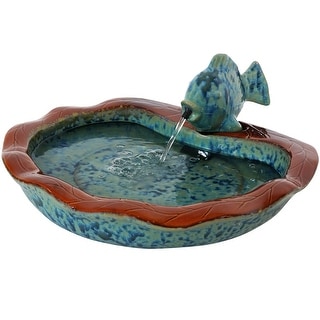 Sunnydaze Glazed Ceramic Fish Outdoor Water Fountain Garden Decor - 7-Inch