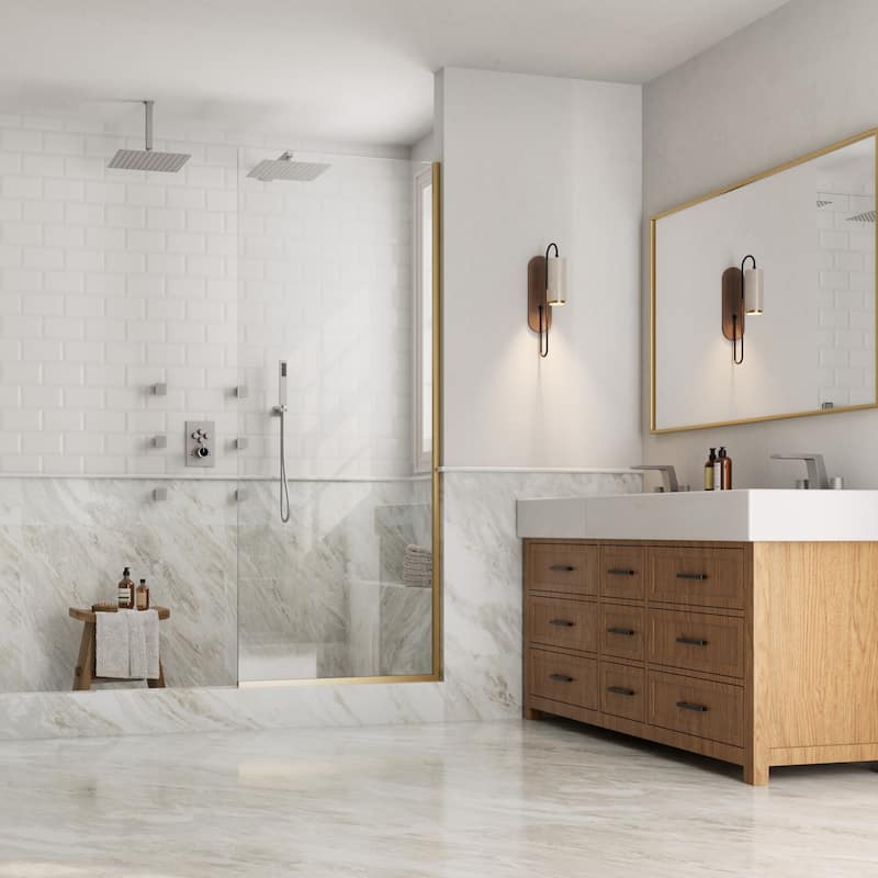 GRANDJOY Thermostatic Shower System Rainfall Dual Shower Heads 12 inch Ceiling and Wall Mount Body Jets Handheld Spray Combo