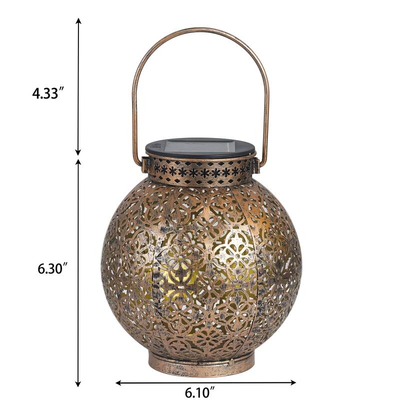 Adeco Solar Outdoor Metal Lantern Champagne Metal with Hanging Handle