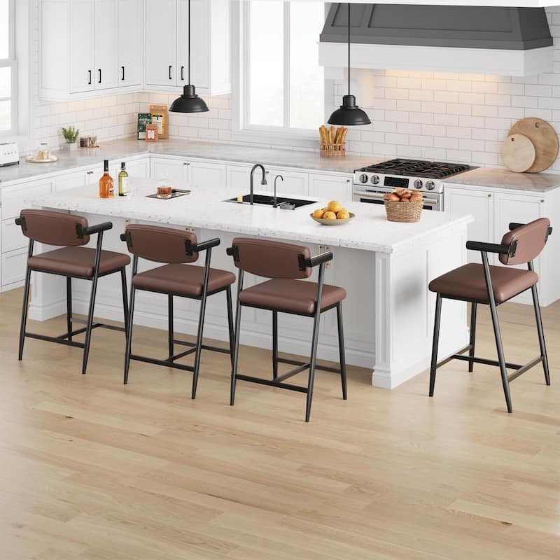 26" Counter Height Bar Stools Set of 2/4 with Arms, 2PCS/4PCS Modern Bar Stools Set with Back & Upholstered Wider Seat