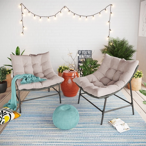 2 Piece Outdoor Papasan Chairs Oversized Rattan Lounge Scoop