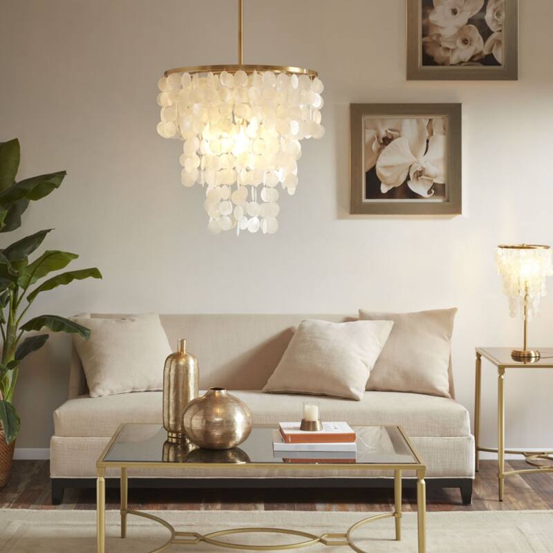 1-Light Layered Capiz Chandelier for Living Room