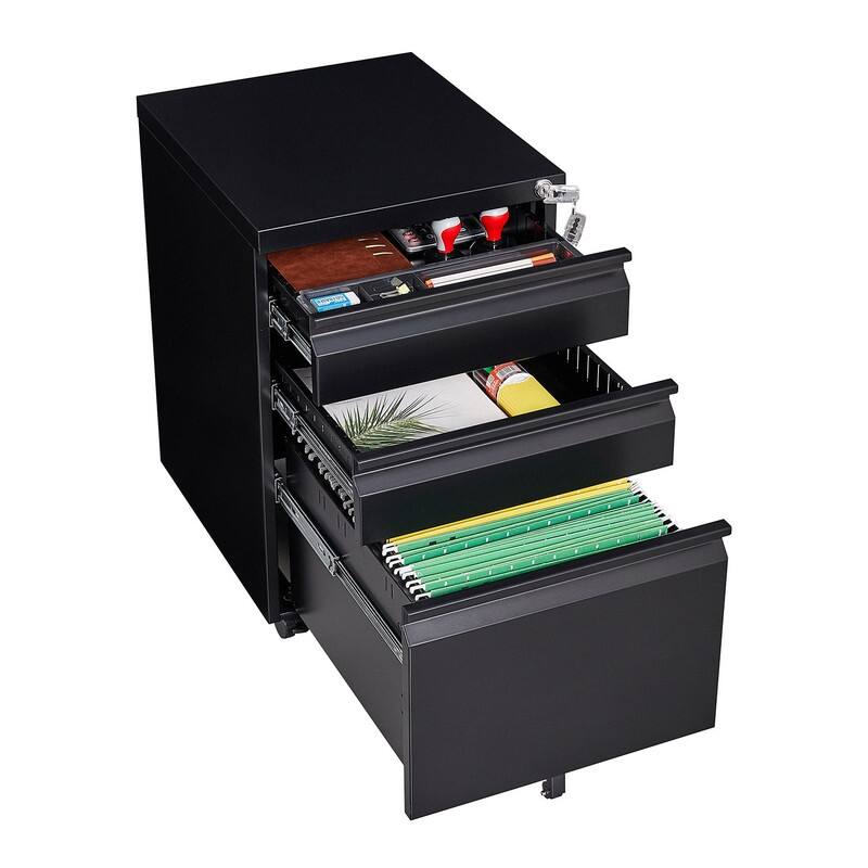 3-Drawer Lockable Rolling File Cabinet with Brakes - Legal/Letter Size, Requires Assembly