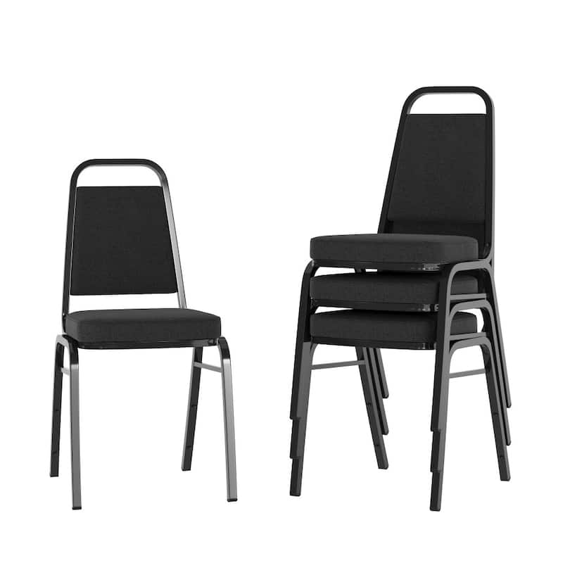 4 Pack Trapezoidal Back Stacking Banquet Chair - 20.25"D x 17.5"W x 36"H -  Black Fabric/Black Frame