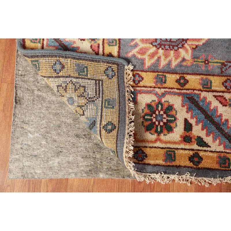 Gray Blue Geometric Oushak Oriental Area Rug Hand-Knotted Wool Carpet - 7'10" x 9'10"