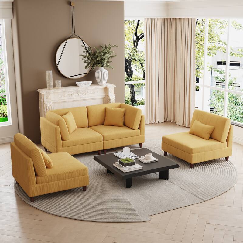 Multi-Combination Couch Modular Corduroy Sectional Sofa - 4-Piece Orange - Reversible
