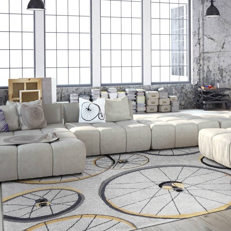 Domani Mohana Grey Bicycle Wheels Area Rug - 5' x 7'6" - Grey