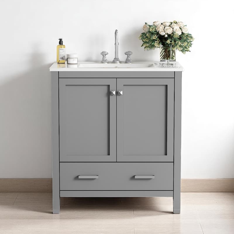 30 Inch Freestanding Bathroom Vanity with Sink Combo, Storage Cabinet with Soft Close Doors and Drawer, Modern Design - Grey