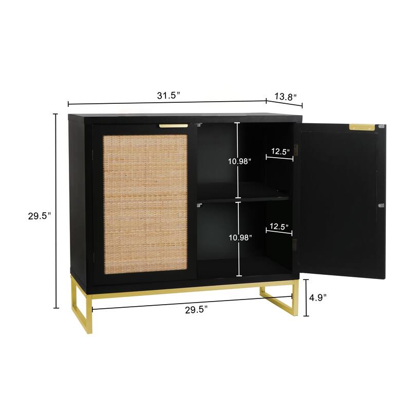 Anmytek Mid-Century Modern 2-Door Black Buffet Sideboard Accent Storage Cabinet with Adjustable Shelves