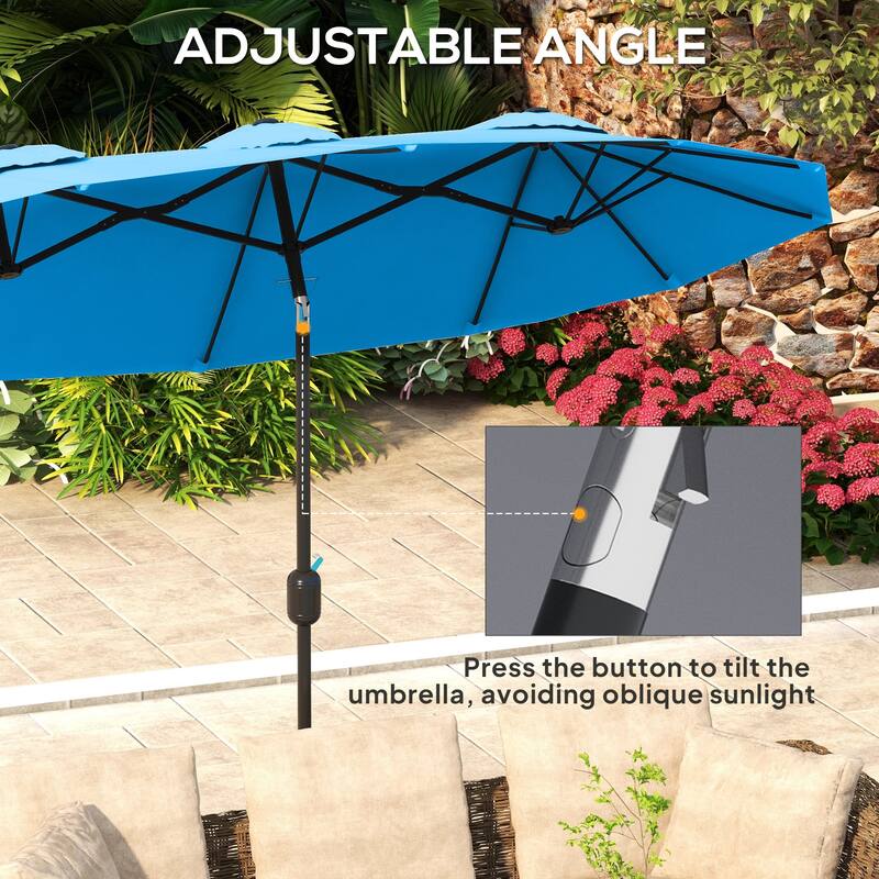 Outsunny Double-sided Patio Umbrella 9.5' Large Outdoor Market Umbrella with Push Button Tilt and Crank, 3 Air Vents and 12 Ribs